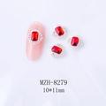 Nahaufnahme von rotem achteckigem Nagelschmuck-Edelstein mit silbernem Vintage-Rahmen - 10*11mm Rot Silberbasis (8279)