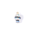 Transparent handmade glass fish pendant with blue evil eye bead and gold ring - Gold B&W Pattern (Single Hole 7#)