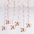 Rose gold 20th birthday party hanging swirl decorations with shiny metallic finish - 20th Birthday (Rose Gold) / 6 Pieces Set