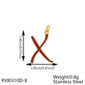 Detailed dimension view of stainless steel letter X pendant with red enamel filling - Letter X-Red Brown