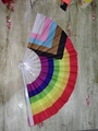Rainbow striped folding fan with white frame on light wood background for summer dancing - White 10-inch Extra Large 34CM Peace Fan
