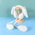 Winter plush animal ear muffs in white with moving long ears and turquoise leaf detail - One Size / Carrot-White