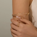 Elegant gold multi-layer coil arm cuff and ring set with small bead details for women - Gold Set