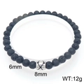 Retro lava rock bead bracelet for men with 6mm black beads and silver cross charm - Cross Hollow Charm (KB205867-Z)