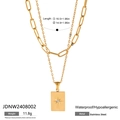 Détails du collier double couche doré avec étoile en acier inoxydable imperméable - Style Carré Étoile Rayonnante Double Couche (JDNW2408002)