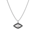 Silver necklace featuring a black zircon evil eye pendant with a white pearl center - 925 Silver / Evil Eye Pearl Necklace (DY190923-S-W-BH)