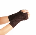 Winter dark brown cable knit fingerless gloves for women with cozy warm texture - One Size / Coffee