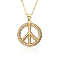 Golden peace sign pendant necklace with micro-paved sparkling cubic zirconia stones - Peace Sign Pave Style (h120)