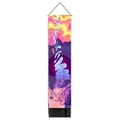 Vertical meditation tapestry detail showing bohemian print and black tassel accents - 32.5x130cm / Abstract Faces