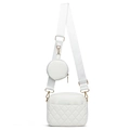 Sac bandoulière blanc matelassé avec sangle large et mini porte-monnaie rond détachable - Blanc