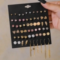 20-pair gold and silver earring set with pearls, rhinestones, and floral designs on a card - E1509-1 / Stud Earrings Set