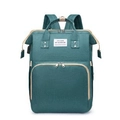 Blue-green multifunctional diaper backpack with large opening and gold zipper detail - Green Upgrade USB+Sunshade