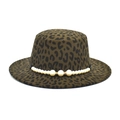 Leopard print fedora hat with elegant faux pearl decorative band detail - M (56-58cm) / Army Green