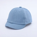 Detailed macro view of light blue cotton denim toddler baseball cap with soft short brim - 48-50cm (8 Months - 2 Years Old) / Blue