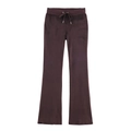 Détail du pantalon évasé en velours marron foncé avec cordon de serrage et broderie logo - S / Bottoms / Marron
