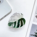Detail of Monstera leaf phone grip showing white and green acrylic pattern and texture - Leaf Holder - Style 3