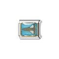 Italian modular charm link in stainless steel with blue enamel and golden rocket shuttle - Space Shuttle Design (Y61) / Blue