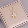 Elegant 18K gold cat pendant necklace with a large round zircon on a beige jewelry box - 2# White Goldfish (Large) / Gold/White