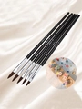 Lot de 5 pinceaux de nail art à manche pailleté vert pour peinture et décoration - Pinceau à Sculpter en Acrylique Manche Bois (NO-10, 8, 6, 4, 2) / Noir