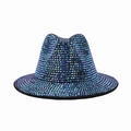 Glitzernder Fedora Partyhut mit blau-violetten Strasssteinen für Bühnenauftritte - 58cm Einheitsgröße / Blau