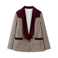 Damenblazer in Weinrot aus Wolle mit Samtrevers und stilvollem Hahnentritt-Muster - S / Rotes Halsband-Karo