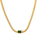 Collana a catena a serpente dorata con ciondolo rettangolare in zircone verde da donna - Oro Zircone Verde (KDD144)