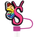 Rainbow butterfly straw topper with pink letter S charm for 10mm straw decoration - S