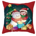 Detailed view of Santa pillow cover with cute girl and white bear opening a glowing gift - DRD247-22 (Girl and White Bear Gift)