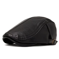 Gorra plana retro de cuero PU negro con hebilla de ajuste lateral metálica para adultos - Negro