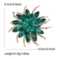 Elegant gold flower brooch featuring dark green crystals and white rhinestones, 6.1x6.3cm - Green