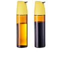 Set of 2 dark brown glass oil dispensers with automatic yellow gravity lids - 2 Pcs/Set / Yellow