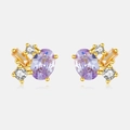 Elegant 925 sterling silver earrings with purple and champagne stones in gold setting - 925 Silver / 18k Gold-932
