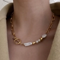 Barockperlen Halskette in Gold mit OT-Knebelverschluss und vintage französischem Design - Naturperlen Halskette