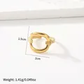 Adjustable golden stainless steel ring with minimalist oval loop design and 2cm width - 55-Rectangular Line / Gold