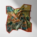 Détail d'un foulard en soie de 53 cm avec imprimé Van Gogh et bordure rouge élégante - 53cm / Le Semeur - Van Gogh