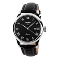 Classic men's quartz watch with black leather strap and silver case with date display - Silver Case Black Dial Black Leather Strap (Men)