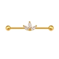 Gold industrial barbell with three marquise-cut marquise stones and ball screw ends - Gold Clear Marquise CZ