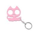 Pink cartoon cat-shaped knuckle keychain with metallic ring for self-defense - Justice Cat Pink (K00633-02)