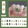 Detail of Z325 press-on nails featuring marble green patterns and pearl decorations - Z325 Emerald Pearl (Glue Style)