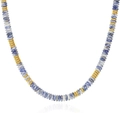 Bohemian beaded necklace with blue marble stones and golden metallic accents - Style 25 (Blue Spot Stone) (6mm)