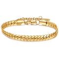 Gepolijste 18K gouden 6mm Cubaanse schakelarmband met karabijnsluiting en verstelbare ketting - Goud