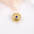 Perle hexagonale évidée plaquée or 18k avec pierre bleue pour création de bijoux - Octogonal Creux / Gemme Bleu Foncé-Or