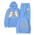 Light blue Ivan Cornejo tracksuit set with orange astronaut prints and hoodie - Light Blue