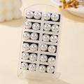Set of 12 pairs of white round faux pearl earrings displayed on an elegant acrylic stand - 12 Pairs All White Pearl Display Stand Set (XY0089-1)
