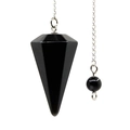 Pendolo a prisma esagonale in pietra nera naturale con catena d'argento lucida - Piccolo 21MMX14MM / Ossidiana