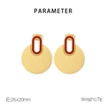 Detail view of gold stainless steel earrings with red enamel oval inlay and dimensions - Gold/Red