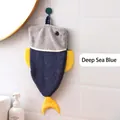 Cartoon fish hanging hand towel in deep sea blue coral fleece with 04 pattern - I Am Fish / Pale Blue
