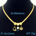 Golden snake chain necklace with heart pendant, imitation pearl and lotus flower charm - Heart Pearl Lotus Necklace (KN233830)