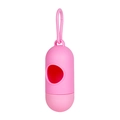 Pink capsule-shaped pet waste bag dispenser with portable hook for dog leashes - Pill Dispenser Pink