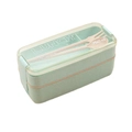 Light green wheat straw bento box with 750ml capacity and built-in utensil set - 750ml Wheat Straw Double-Layer Lunch Box (Green)